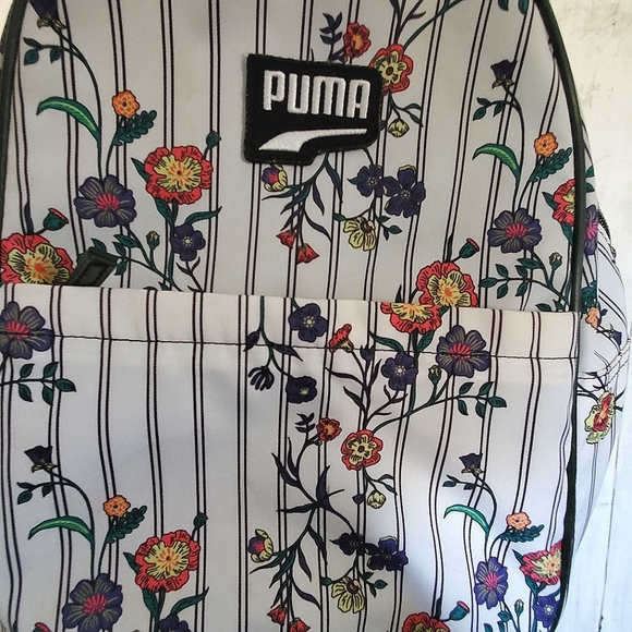 PUMA Floral Striped Backpack | White Black Multi | Sporty Casual - Picture 3 of 9
